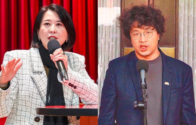 王鸿薇(左)监督消防预算的初衷，在于防杜黑熊学院滥花纳税钱。右为黑熊学院创办人沈伯洋。（合成图／示意图／资料照）