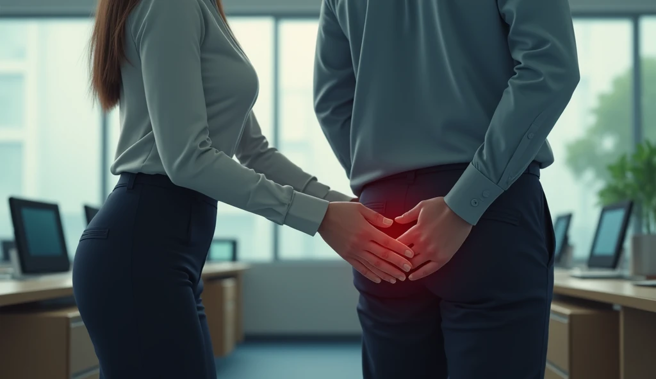 新竹一名女作业员小美（化名）因意图性骚扰并趁人不备触摸男同事阿德（化名）屁股，遭阿德提告。（示意图、与本案无关／AI生成）