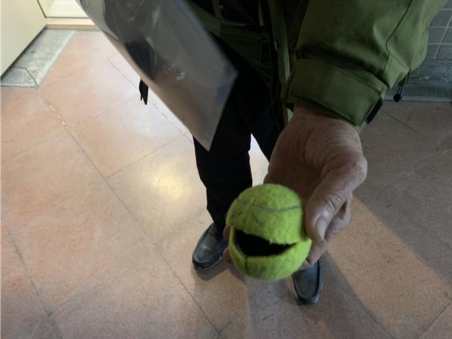 被吴龙满杀死的罗妻父亲拿出家中的废网球，指罗家的桌椅脚都装上废网球减少噪音，竟还遭吴龙满毒手杀害。（郭良杰摄）