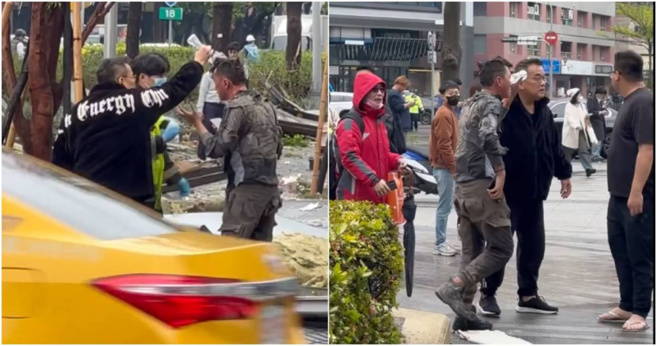黑衣眼镜男在现场协助伤患，被眼尖人认出是某知名餐厅前董座。(图／取自Threads)