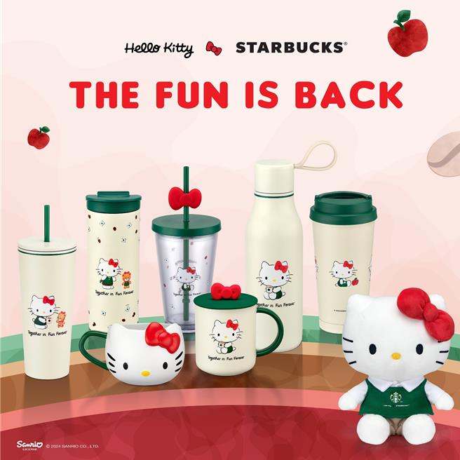 星巴克STARBUCKS X Hello Kitty联名商品今登场。（星巴克提供／朱世凯台北传真）