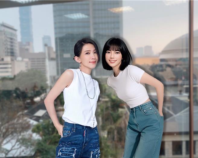 AI歌手米拉蜜（右）为演唱会自弹自唱求教戴佩妮，喜获师姊肯定加持。（喜欢音乐提供）