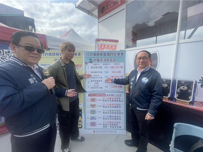 桃园市警察局今天下午在台湾灯会现场举办「打诈仪表板」记者会，期盼推广全民防诈意识。(吕筱禅摄)