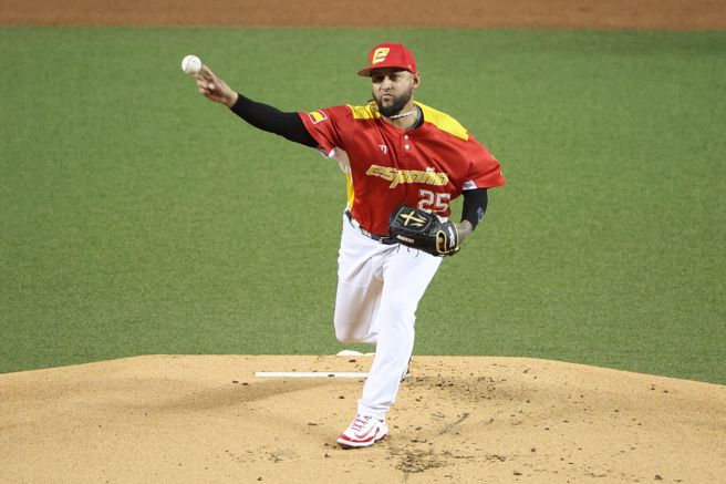 西班牙右手側投奈格林前5局僅失1分。（杜宜諳攝）