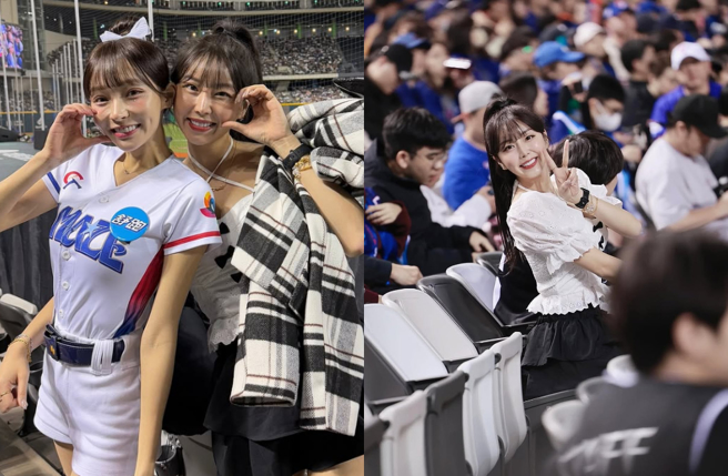 除了看球，安芝儇也跟许多台、韩啦啦队女孩见面互动。（图／IG@wlgus2qh）