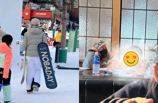 陈妍希带儿子滑雪， 母子有说有笑。（图／翻摄自微博）