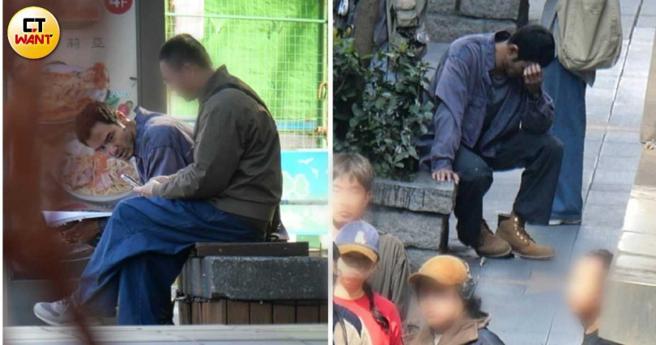 拍摄告一段落后，阮经天坐在花台休息，身体看来明显不舒服。（图／本刊摄影组）