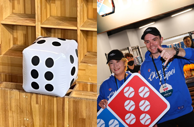 除了12强的幸运骰子，达美乐也特别订制「骰子6」的LOGO到大巨蛋助阵。（图／棒协提供、达美乐FB）