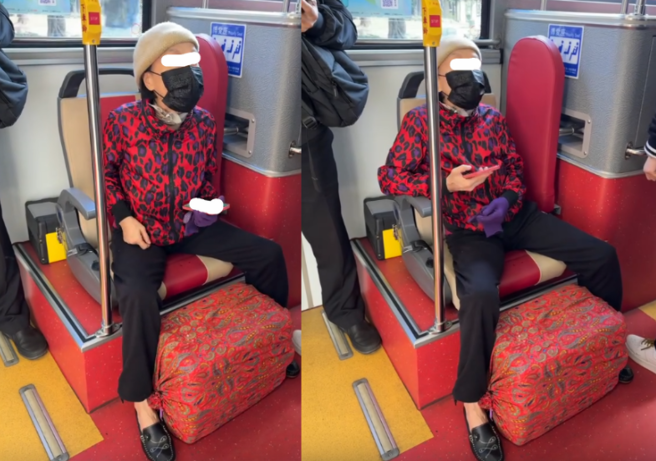 一名72岁妇人今年一月公车上叫民眾让座引发争吵，还说自己是上海人，有上海和台湾的护照。（翻摄自Threads）