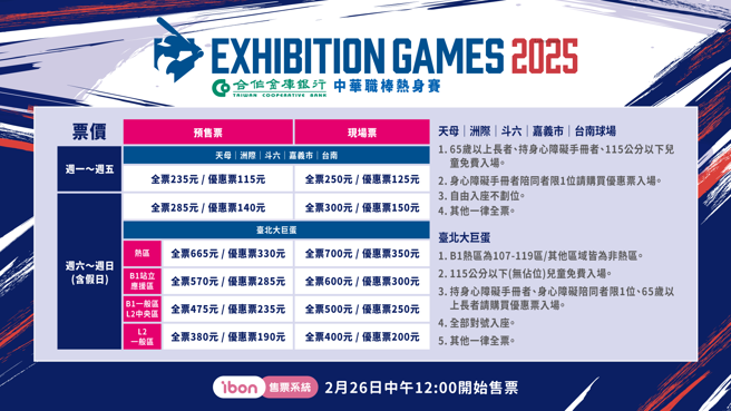 中华职棒36年热身赛门票26日中午12点开卖。（中华职棒联盟提供）