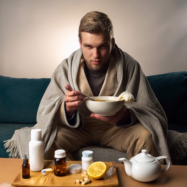 感冒時，可以透過雞湯、蜂蜜水、柑橘類水果以及克菲爾等發酵食品，增強免疫力。（示意圖，太陽星提供）