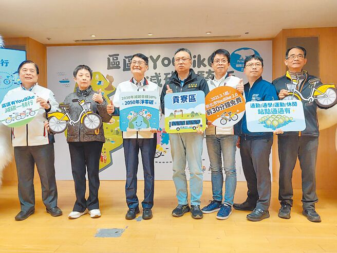新北市府26日舉辦記者會，宣布3月1日起YouBike恢復前30分鐘免費政策。（陳慰慈攝）