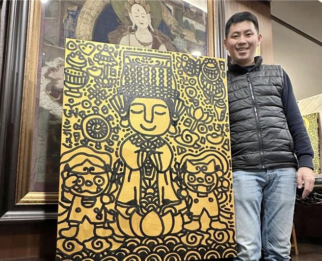 吴品谕的画作有许多线条和符号，带点童趣。（吴品谕提供／吕妍庭嘉义传真）