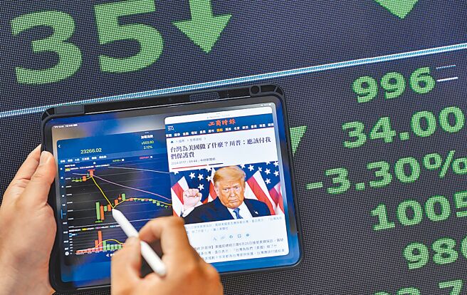 美国总统川普关税战提早开打，台股周一开盘指数重挫恐怕跑不掉。（本报资料照片）
