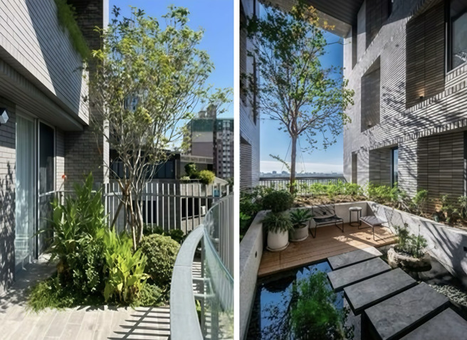 垂直綠化設施及複層式露臺實景圖。（圖／台中市政府都市發展局提供）