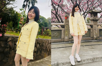 楊小黎賞櫻人比花嬌 穿短褲露出不科學嫩白美腿