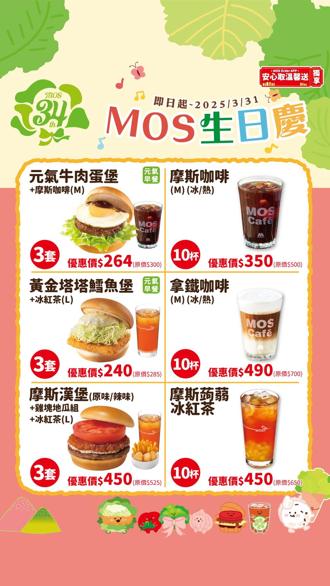 摩斯漢堡34周年慶 人氣早餐組買3送1 熱銷紅茶買3送2