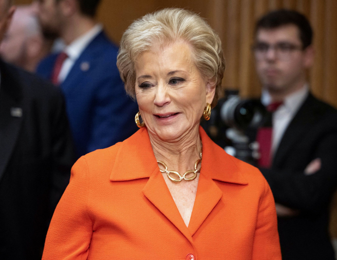 美国教育部长提名人麦马洪（Linda McMahon）才获得参议院认可，就表明将贯彻总统川普消除官僚膨胀部门的任务。（路透）