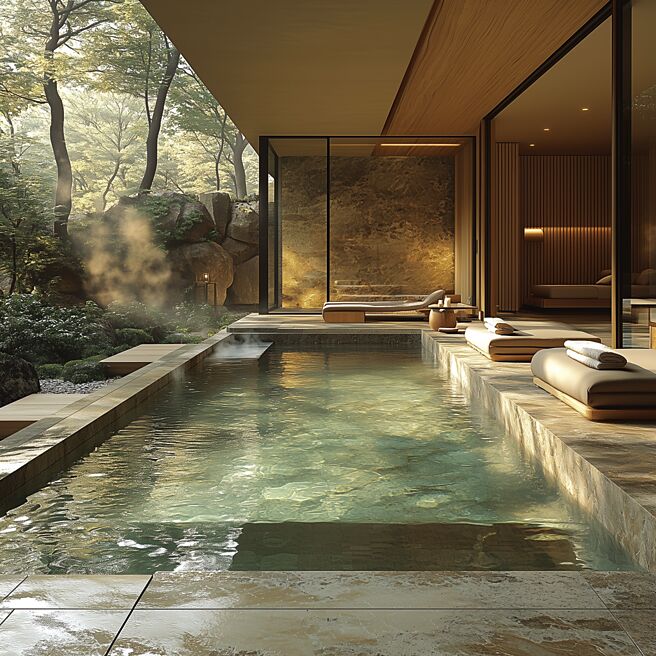 專屬私人湯泉享奢華，頂級企業主的身心靈療癒之境。圖／精湛建設提供