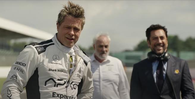 布莱德彼特（左）在片中饰演曾经退役过的赛车手。（截自youtube）