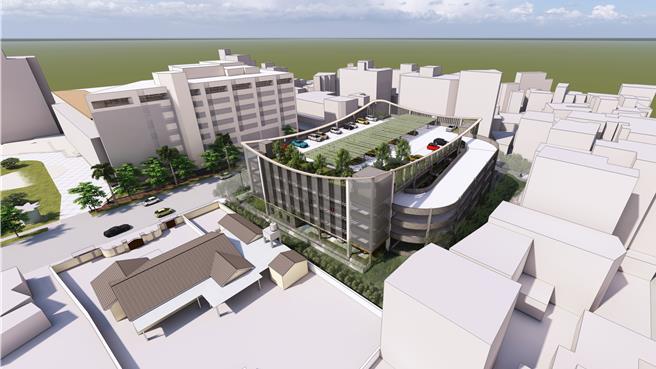 彰化市南郭路立体停车场规画地下1层、地上4层，完工后可提供280个汽车及610个机车车位，预计2026年9月完工。（示意图，彰化县政府提供／叶静美彰化传真）