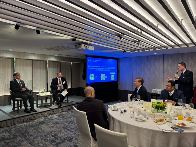 陈白立针对政府打击妨害绿能产业发展犯罪之说明。(翻摄欧洲在台商务协会)