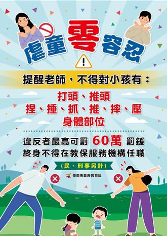 南市教局要求幼儿园教室张贴海报：严禁对幼童推头、捏、捶 