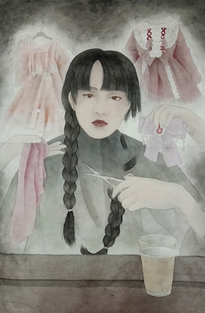 臺中一中叶芷婷同学性别议题水墨作品。(照片/教育部提供) 