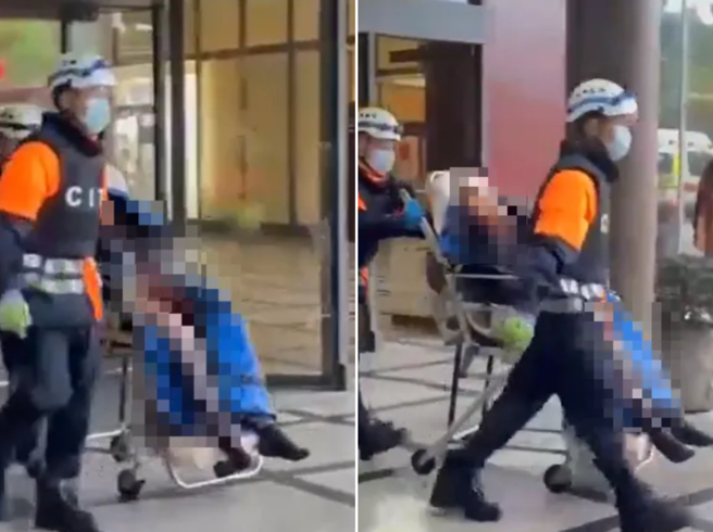 云云董座曾志新送医画面。（翻摄中天新闻）