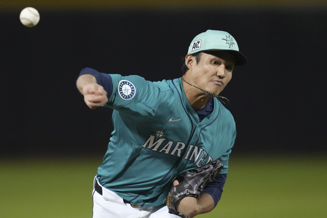 水手「火球男」藤浪晋太郎主投1局送出1次保送、1次触身球、无失分。（图／美联社）