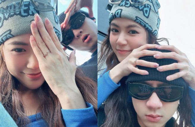 金阳交往4年求婚成功，空姐女友惊喜晒婚戒。（图／IG@9__bibi）