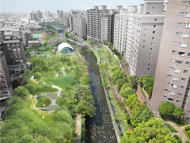 景觀工程打造大坑溪綠地公園。（都發局提供／蔡依珍桃園傳真）