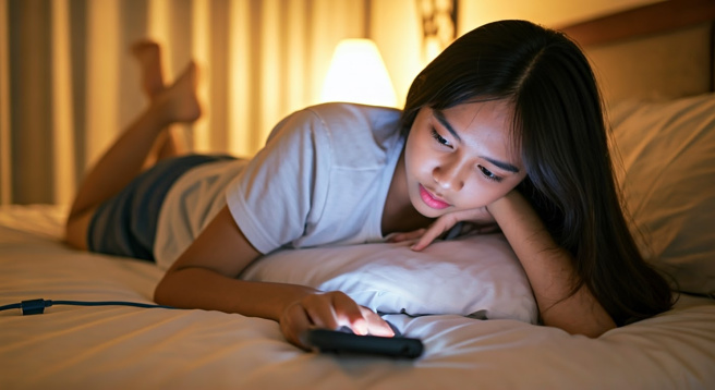 泰国一名15岁少女，躺床边玩手机边充电，竟意外遭触电身亡。（示意图、与本案无关／AI生成）