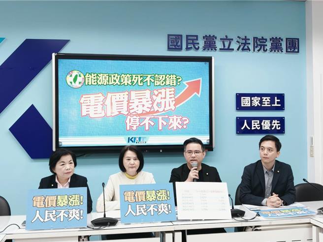 国民党立院党团批，过去3年政府已拨补台电3000亿元，但电价仍上涨42％，质疑民进党能源政策错误，让台湾民眾承受双重负担，只有绿能业者赚饱饱，并要求赖政府立即调整能源政策。(张睿廷摄)