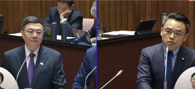 洪孟楷(右)质疑三班护病比迟未入法，卓荣泰(左)回应，目前仍以奖励制度为主，未来将朝向法制化方向发展。（摘自国会频道）