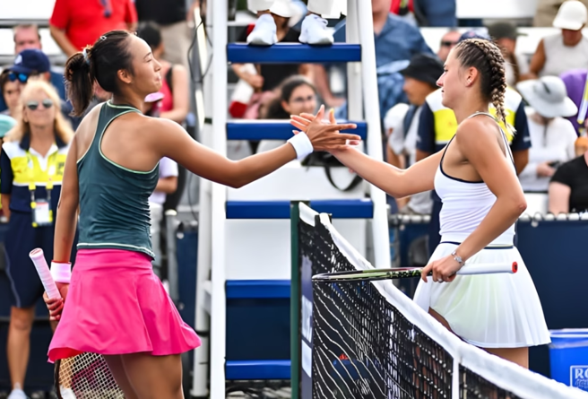 郑钦文职业生涯将首次站到印第安维尔斯站女单16强的赛场，将与科斯秋克争夺1/4决赛席位。（图／腾讯网）