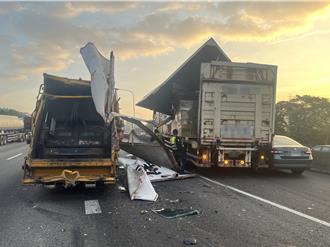 國1北桃園段清晨4車追撞！一度嚴重回堵 幸無人傷亡
