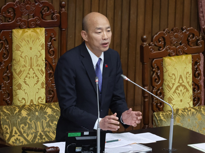 图为立法院长韩国瑜呼吁台下聆听的立委要尊重台上质询立委。（姚志平摄）