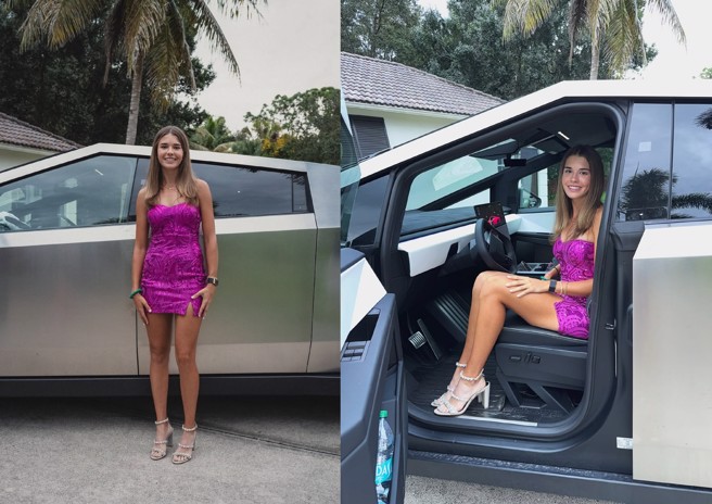 川普砸重金购买特斯拉Cybertruck送给正妹孙女凯伊。（翻摄凯伊IG）