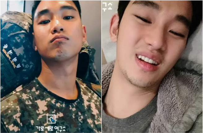 《横竖研究所》三度爆料，金秀贤入伍期间传送多张「报备照」给金赛纶，满脸鬍渣、水肿模样曝。（图／摄自YT@가로세로연구）