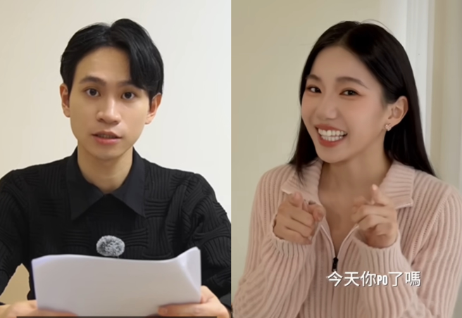 YouTuber「眾量级CROWD」由Andy（左）和家寧（右）组成，以恶搞情侣拍片方式走红，2人分手后各自开设新频道，没想到，Andy日前却指控家寧一家人夺走频道。（翻摄Andy老师、秘月期POPOO YT）