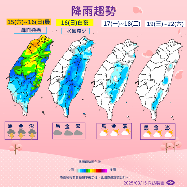 氣象署預測未來降雨趨勢。（圖／氣象署提供）