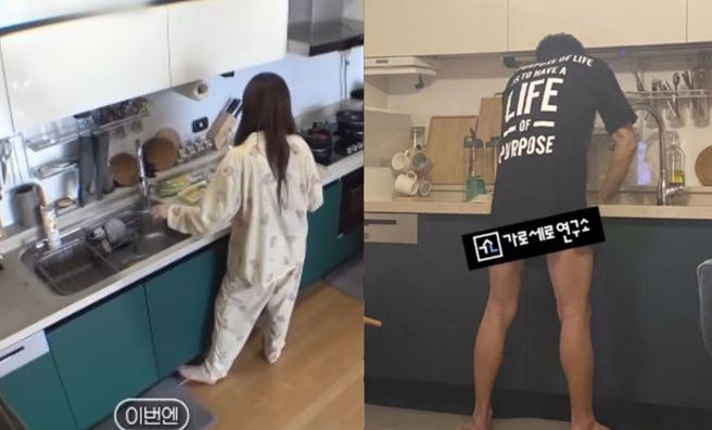 网友比对金秀贤背影照的场景，发现跟金赛纶家中厨房一模一样。（图／디글 클래식 :Diggle Classic YT、横竖研究所 YT）