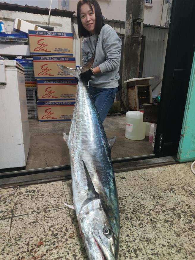 七美钓获34.1公斤「霸王级」土魠，因为已过了价钱最好的黄金期，渔民乾脆不卖，留着自家享用。（七美安龙提供／许逸民澎湖传真）