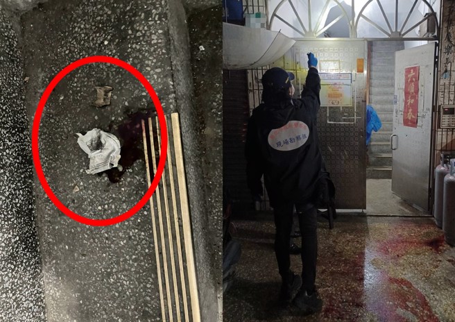 警方获报到场发现地上疑似自制爆裂物，染料内容物四散喷溅。（翻摄画面）
