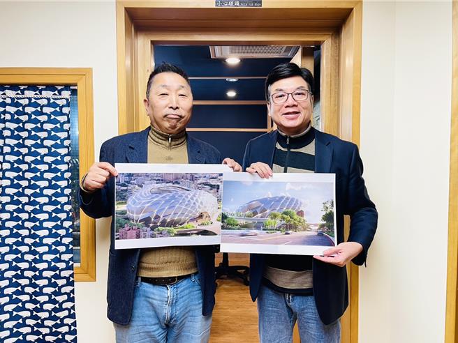 新北市副市长刘和然19日上午接受广播节目专访，除分享选址进度，同时公布极具未来感的第二版新北大巨蛋模拟图。（新北市政府提供）