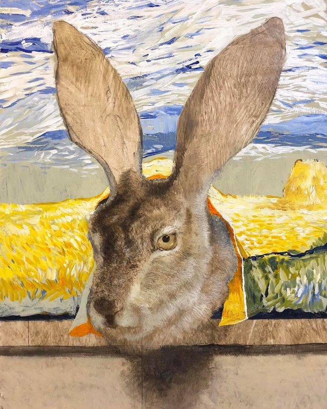 已故画家曹登闳的画作《兔子》，在松菸展览时遭窃。（翻摄曹登闳弟弟脸书）