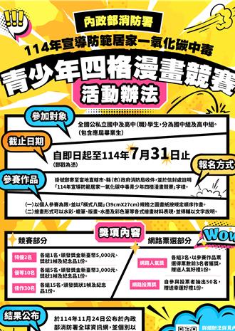 防範一氧化碳中毒 消防署辦4格漫畫比賽