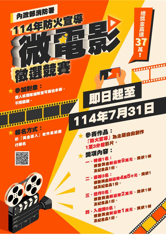 消防署举办防火宣导微电影徵选竞赛。（消防署提供）