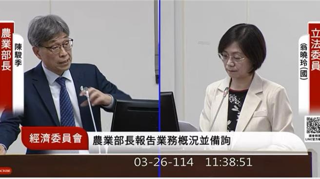 国民党立委翁晓玲指出，台湾70％的粮食仰赖进口，若战时公粮仅能支撑5.5个月，恐有不足疑虑，对此农业部长陈骏季回应，待下次稻米收成后公粮存量提升至9个月，再加上民粮，总储备量可达约1年。（撷取自国会频道）